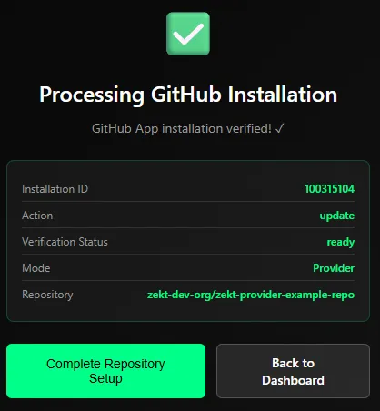 Processing Zekt provider repo enablement