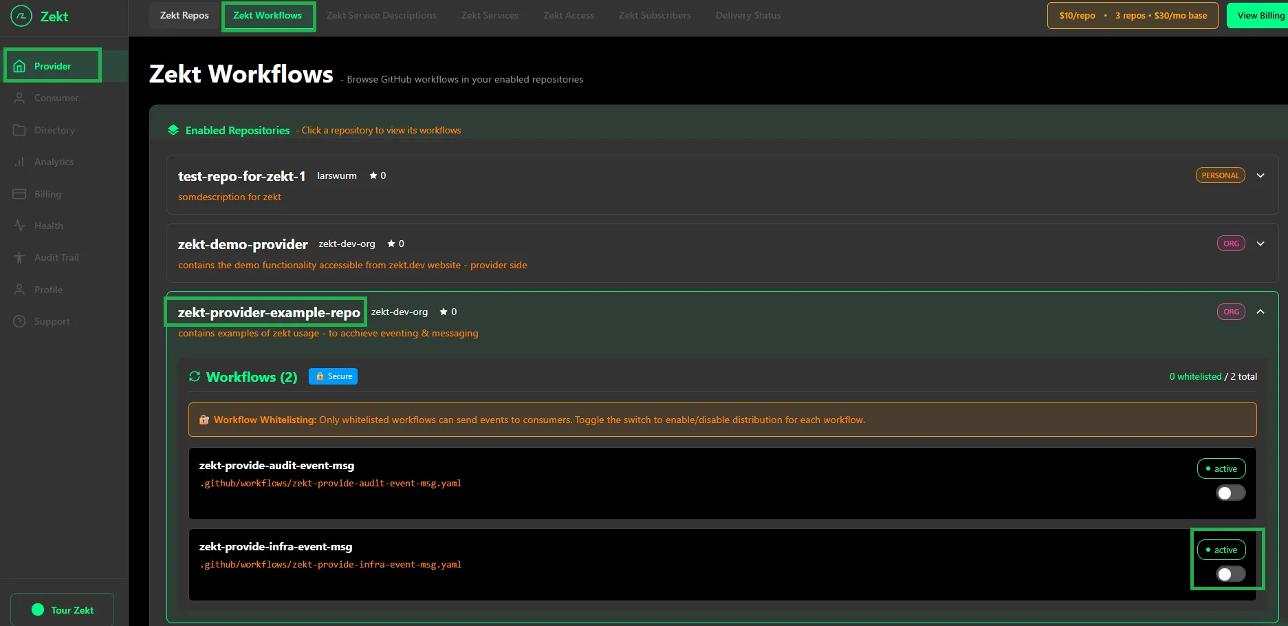 Zekt Provider Workflows